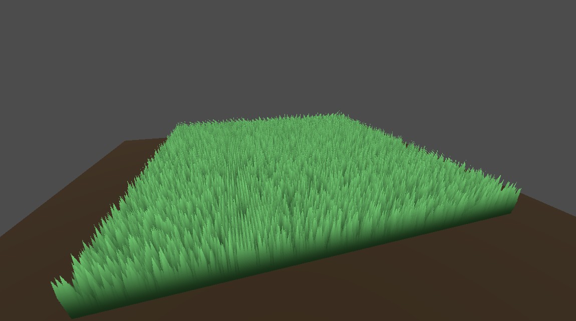 Screenshot of Godot with a plane with green grass extruding from it.